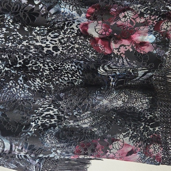Peck & Peck Burnout Velvet Fringe Floral Leopard Kimono / Robe Sz L - Picture 11 of 15